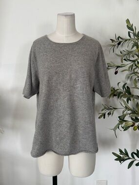 Studio 121 100% Cashmere Gray Short Sleeve Sweater Top Size L Luxury Knit